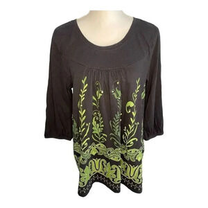 Style &‎ Co. Women’s XL Black & Green Empire Waist Sequined Pullover Top